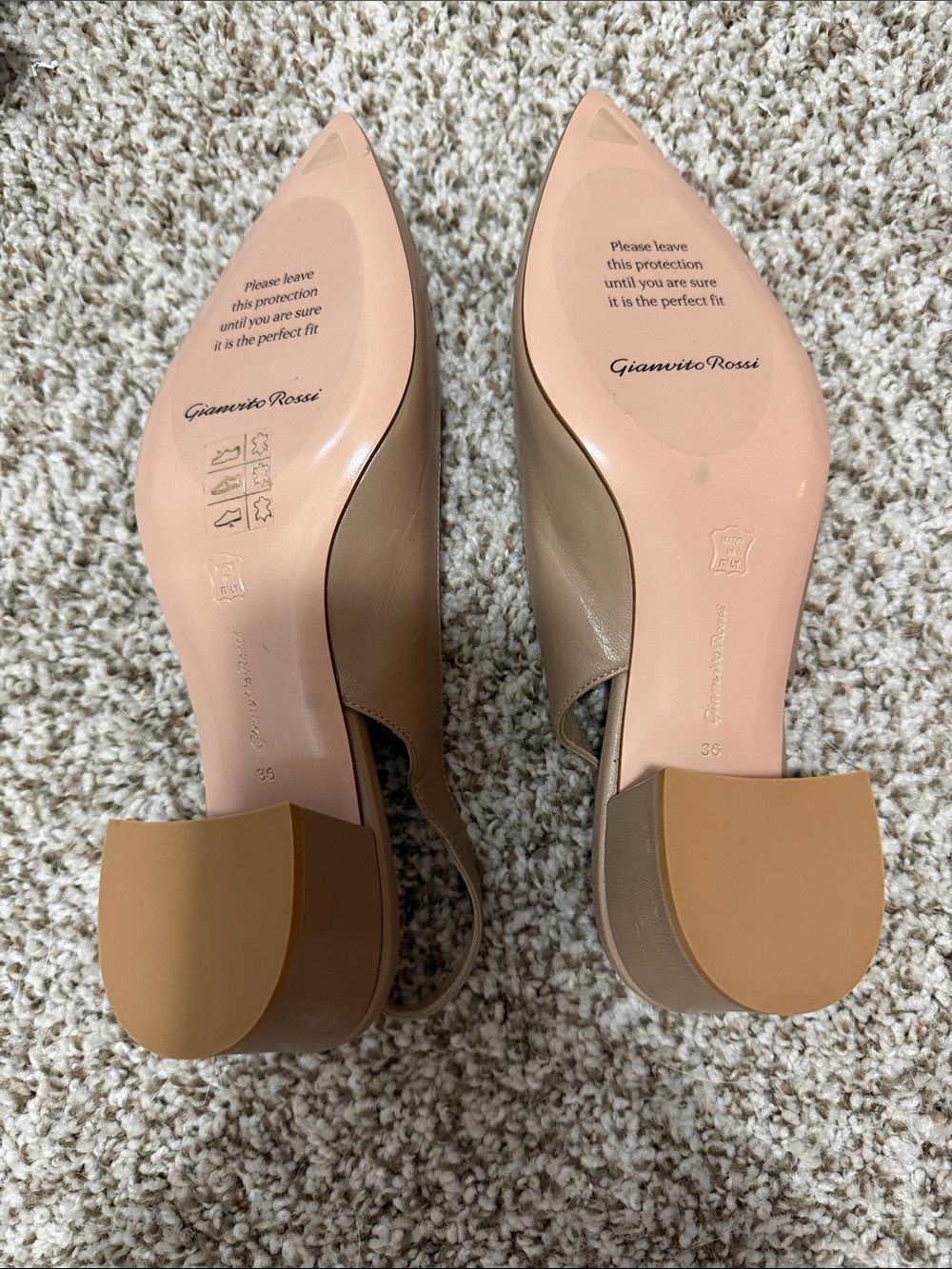 Gianvito Rossi Taupe Pointed Toe Slingback Block Heel Pumps - Picture 3 of 4